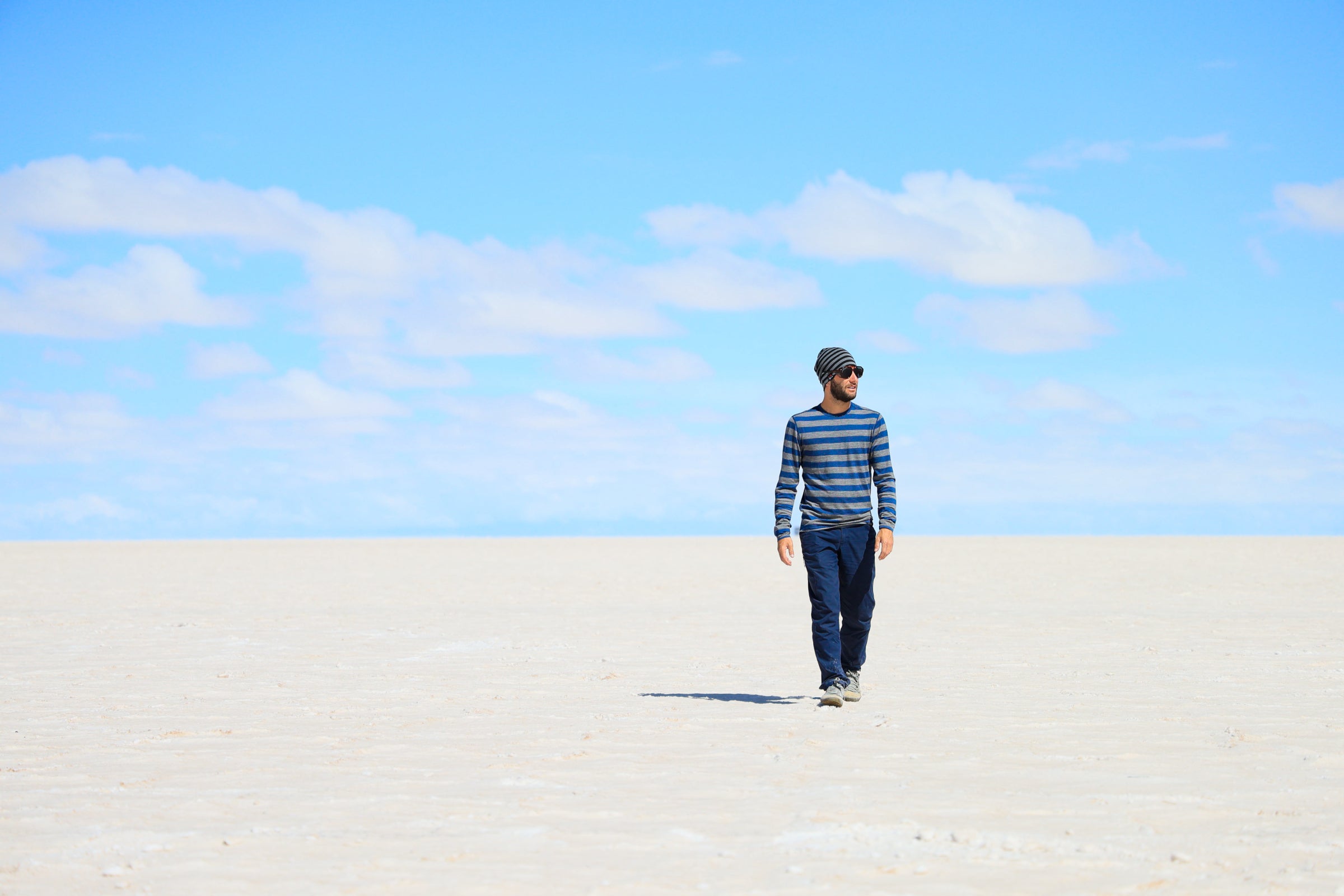 Baptiste in a desert – Hiking through an arid landscape.