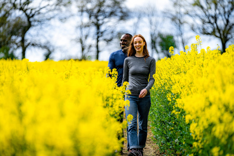 Isobaa Merino 180 Long Sleeve Crew Top - walking through a field of Perennials