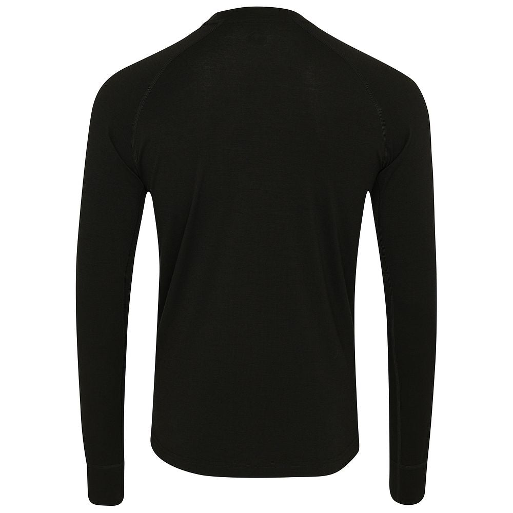 Isobaa | Mens 160 Merino Active Long Sleeve Crew (Black) | Elevate your active wardrobe with our Men's 160 Merino Active Long Sleeve Crew, expertly crafted from 160g 18.5 micron superfine merino wool