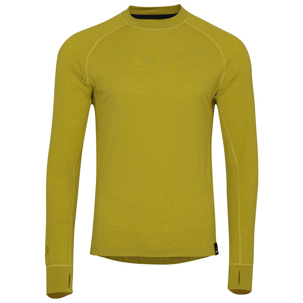 Isobaa | Mens 160 Merino Active Long Sleeve Crew (Lime) | Elevate your active wardrobe with our Men's 160 Merino Active Long Sleeve Crew, expertly crafted from 160g 18.5 micron superfine merino wool