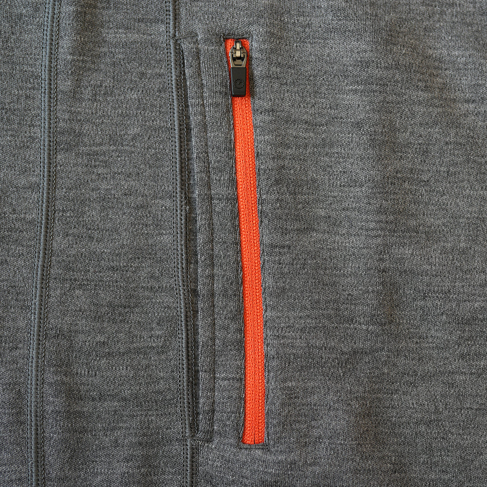 Isobaa | Mens 320 Merino Full Zip (Charcoal/Orange) | Step into a new level of comfort and versatility with our 320 Merino Full Zip Jacket