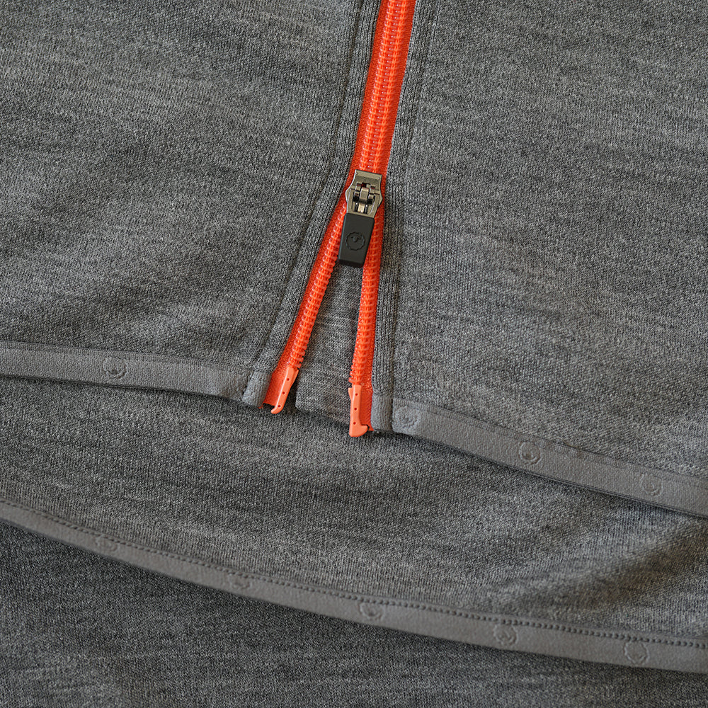 Isobaa | Mens 320 Merino Full Zip (Charcoal/Orange) | Step into a new level of comfort and versatility with our 320 Merino Full Zip Jacket