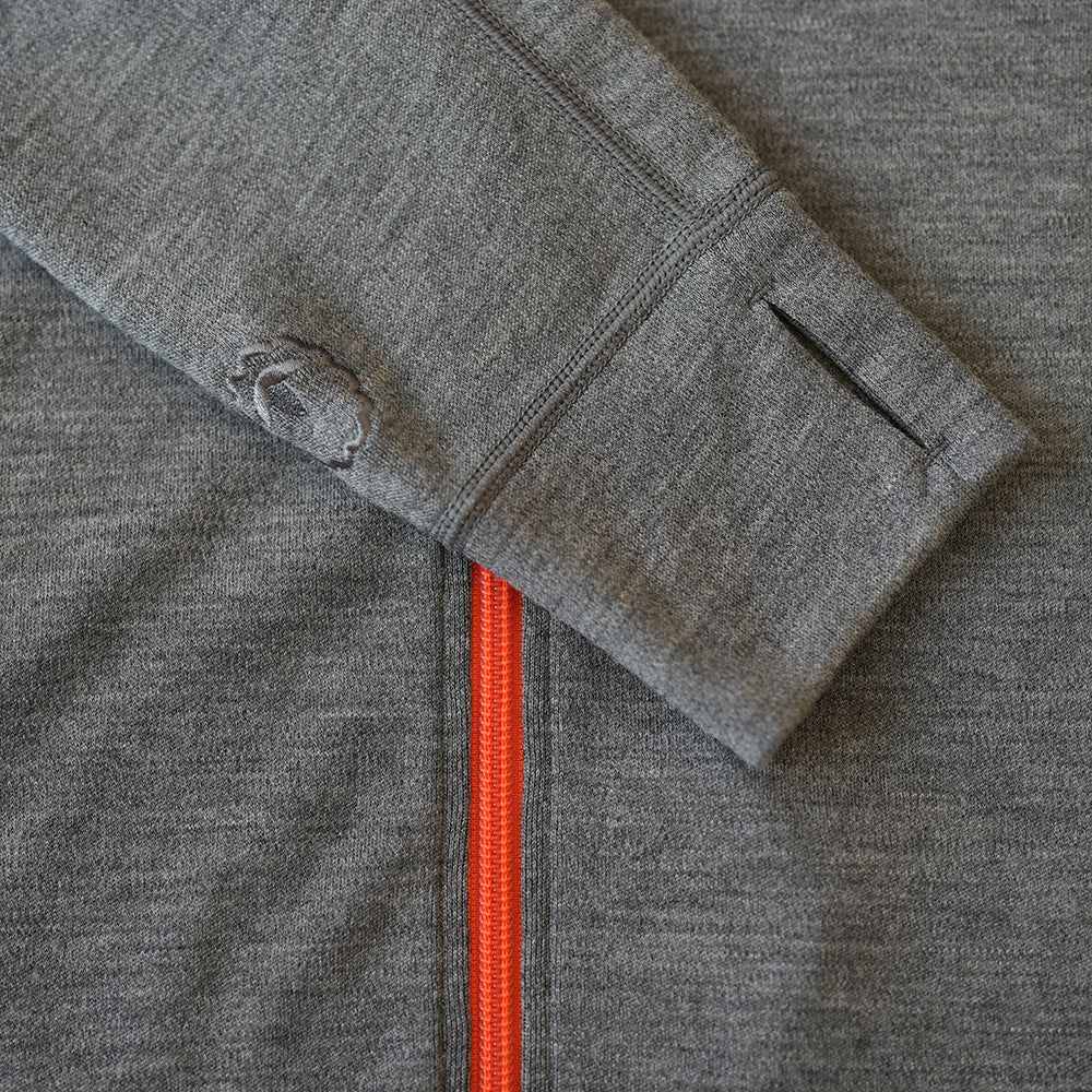 Isobaa | Mens 320 Merino Full Zip (Charcoal/Orange) | Step into a new level of comfort and versatility with our 320 Merino Full Zip Jacket