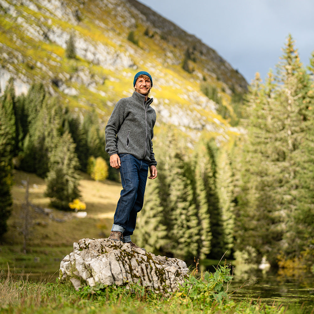 Isobaa | Mens LUX Merino Blend Jeans (Dark Indigo) | Elevate your denim game with our LUX Merino Blend Jeans. A premium fusion of cotton, merino wool, and elastane. | Model: Baudoin