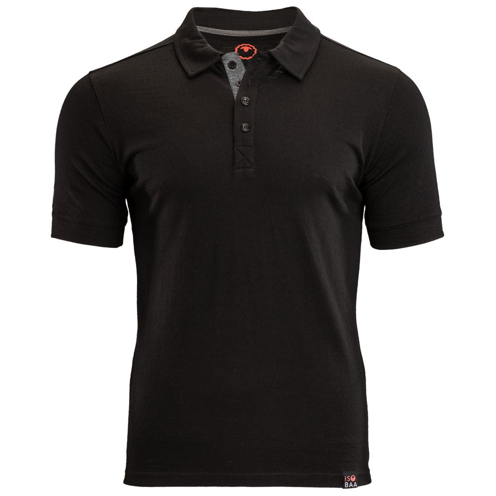 Isobaa | Mens Merino 180 Short Sleeve Polo Shirt (Black) | The ultimate Merino wool polo — perfect for weekend hikes, bike commutes, post-adventure coffee stops, office days, and everything in-between.