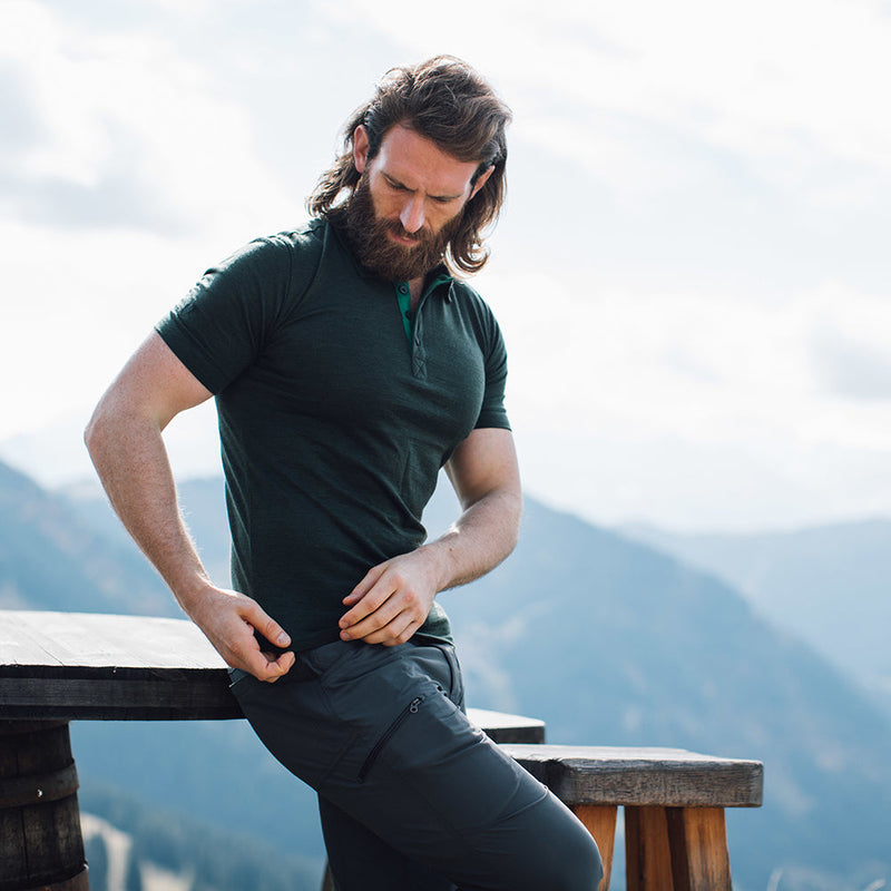 Isobaa | Mens Merino 180 Short Sleeve Polo Shirt (Black) | The ultimate Merino wool polo — perfect for weekend hikes, bike commutes, post-adventure coffee stops, office days, and everything in-between.