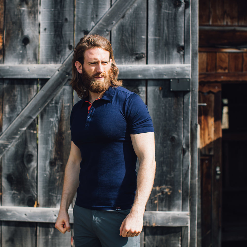 Isobaa | Mens Merino 180 Short Sleeve Polo Shirt (Black) | The ultimate Merino wool polo — perfect for weekend hikes, bike commutes, post-adventure coffee stops, office days, and everything in-between.