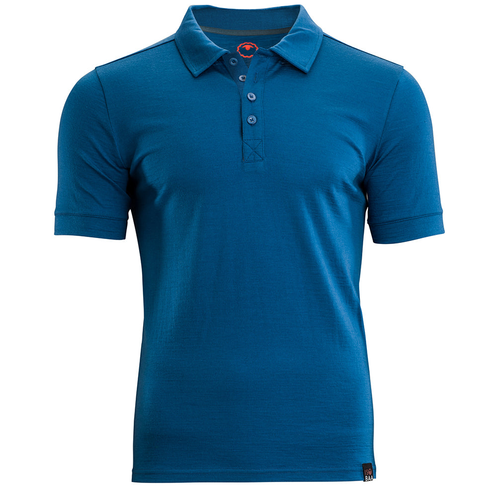 Isobaa |Mens Merino 180 Short Sleeve Polo Shirt (Plain Blue) | The ultimate Merino wool polo – perfect for weekend hikes, bike commutes, post-adventure coffee stops, office days, and everything in-between.