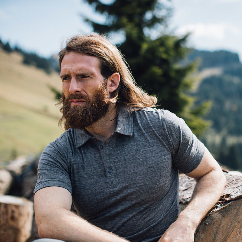 Isobaa |Mens Merino 180 Short Sleeve Polo Shirt (Plain Charcoal) | The ultimate Merino wool polo – perfect for weekend hikes, bike commutes, post-adventure coffee stops, office days, and everything in-between.