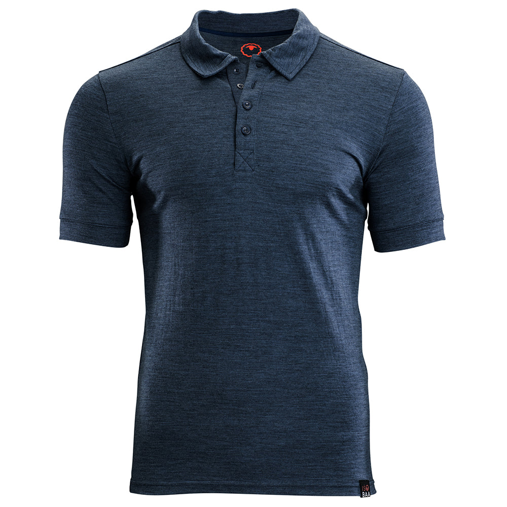 Isobaa |Mens Merino 180 Short Sleeve Polo Shirt (Plain Denim) | The ultimate Merino wool polo – perfect for weekend hikes, bike commutes, post-adventure coffee stops, office days, and everything in-between.