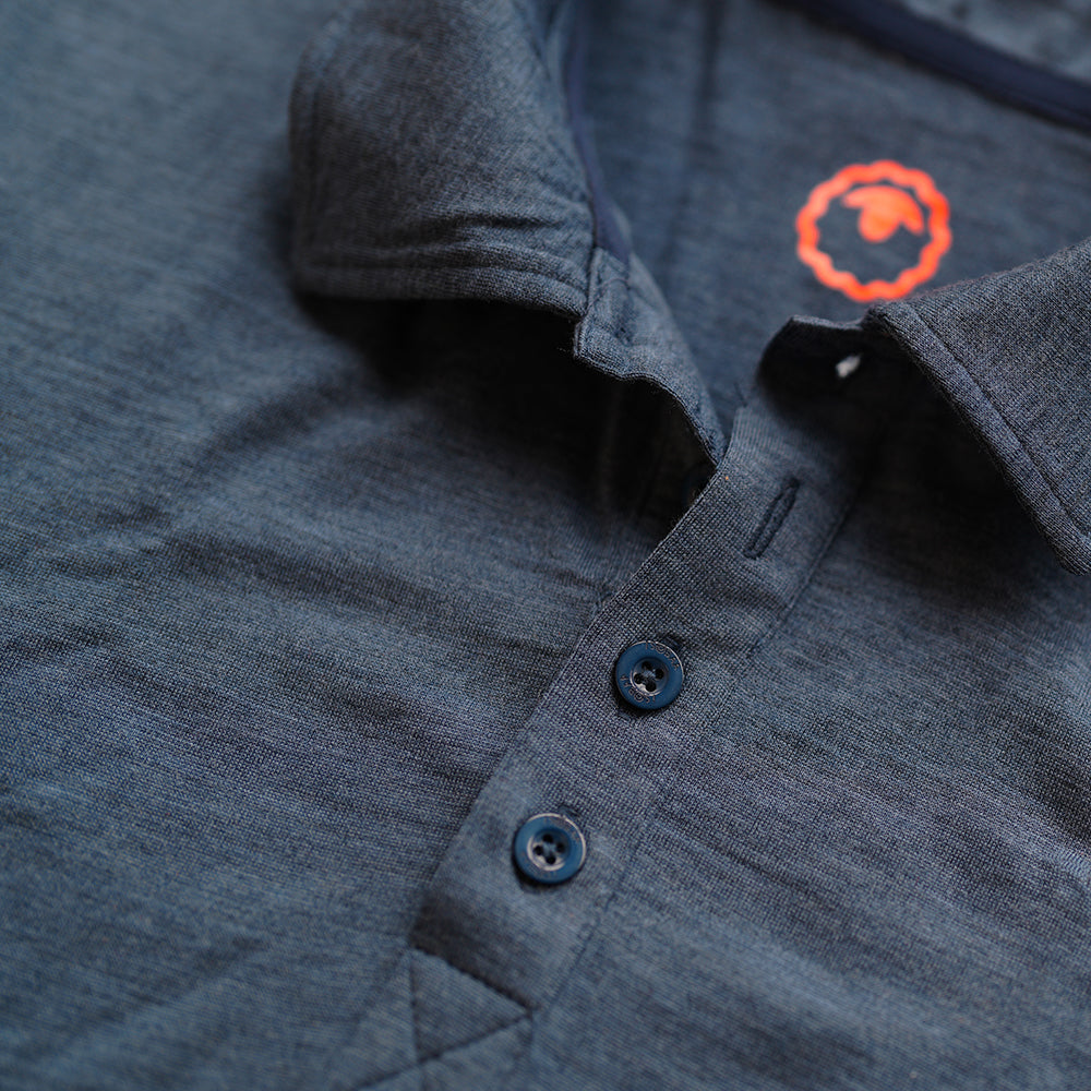 Isobaa |Mens Merino 180 Short Sleeve Polo Shirt (Plain Denim) | The ultimate Merino wool polo – perfect for weekend hikes, bike commutes, post-adventure coffee stops, office days, and everything in-between.