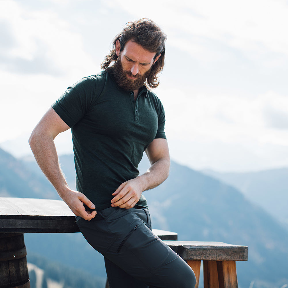 Isobaa |Mens Merino 180 Short Sleeve Polo Shirt (Plain Forest) | The ultimate Merino wool polo – perfect for weekend hikes, bike commutes, post-adventure coffee stops, office days, and everything in-between.