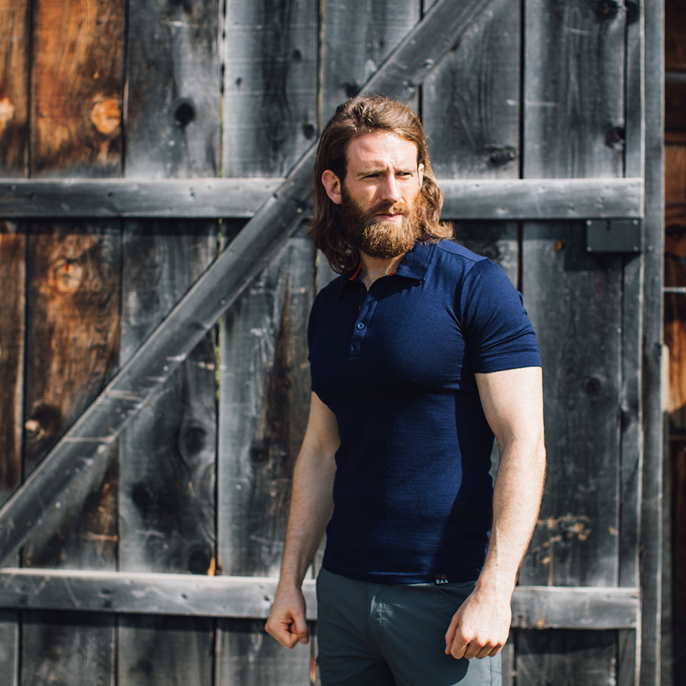 Isobaa |Mens Merino 180 Short Sleeve Polo Shirt (Plain Navy) | The ultimate Merino wool polo – perfect for weekend hikes, bike commutes, post-adventure coffee stops, office days, and everything in-between.