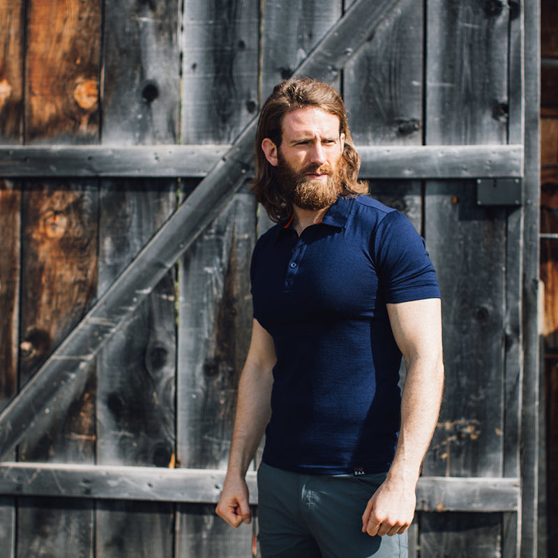 Isobaa |Mens Merino 180 Short Sleeve Polo Shirt (Plain Navy) | The ultimate Merino wool polo – perfect for weekend hikes, bike commutes, post-adventure coffee stops, office days, and everything in-between.