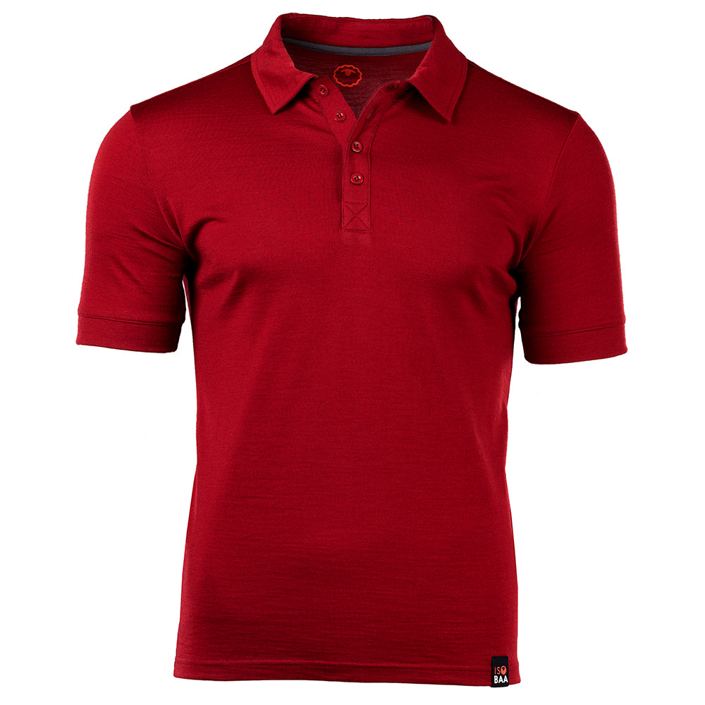 Isobaa |Mens Merino 180 Short Sleeve Polo Shirt (Plain Red) | The ultimate Merino wool polo – perfect for weekend hikes, bike commutes, post-adventure coffee stops, office days, and everything in-between.