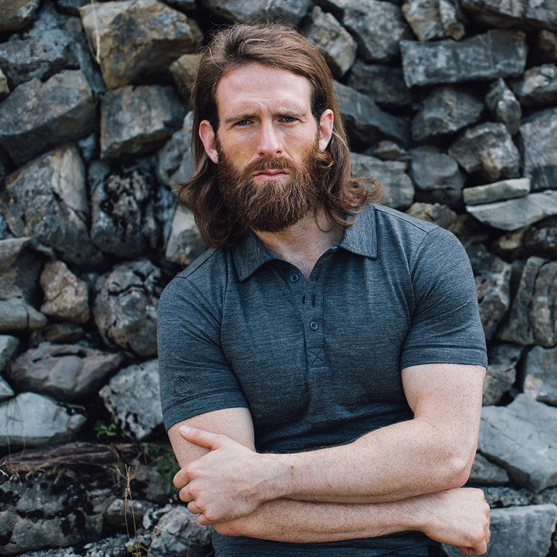 Isobaa |Mens Merino 180 Short Sleeve Polo Shirt (Plain Smoke) | The ultimate Merino wool polo – perfect for weekend hikes, bike commutes, post-adventure coffee stops, office days, and everything in-between.