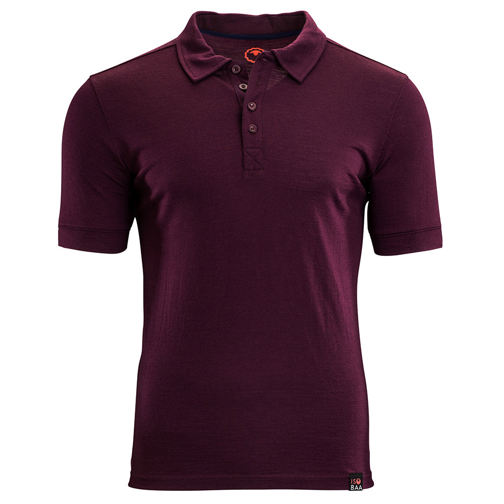 Isobaa |Mens Merino 180 Short Sleeve Polo Shirt (Plain Wine) | The ultimate Merino wool polo – perfect for weekend hikes, bike commutes, post-adventure coffee stops, office days, and everything in-between.