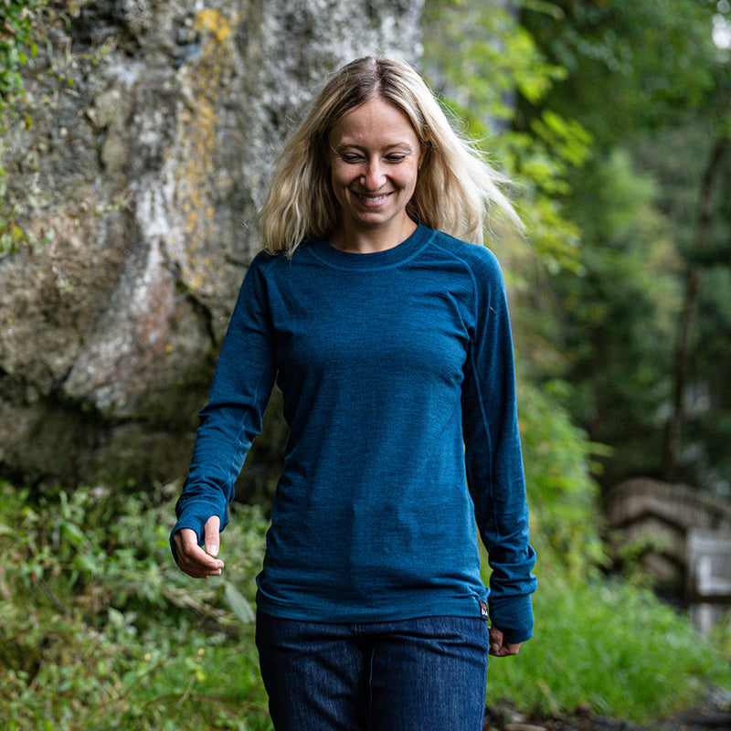 Isobaa | Womens 160 Merino Active Long Sleeve Crew (Petrol) | Elevate your active wardrobe with our Women's 160 Merino Active Long Sleeve Crew, expertly crafted from 160g 18.5 micron superfine merino wool