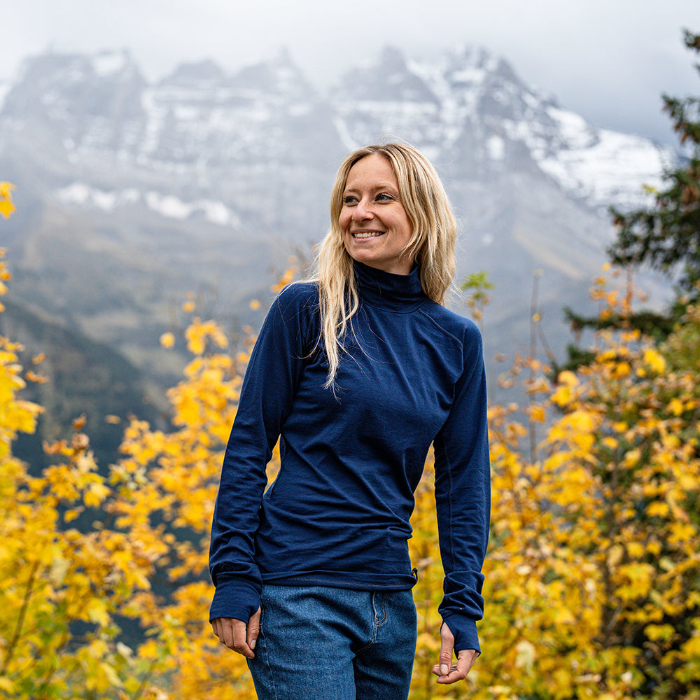 Isobaa | Womens 160 Merino Active Roll Neck (Navy) | Embrace the chill in style with our Women's 160 Merino Active Roll Neck, crafted from 160g 18.5 micron superfine merino wool