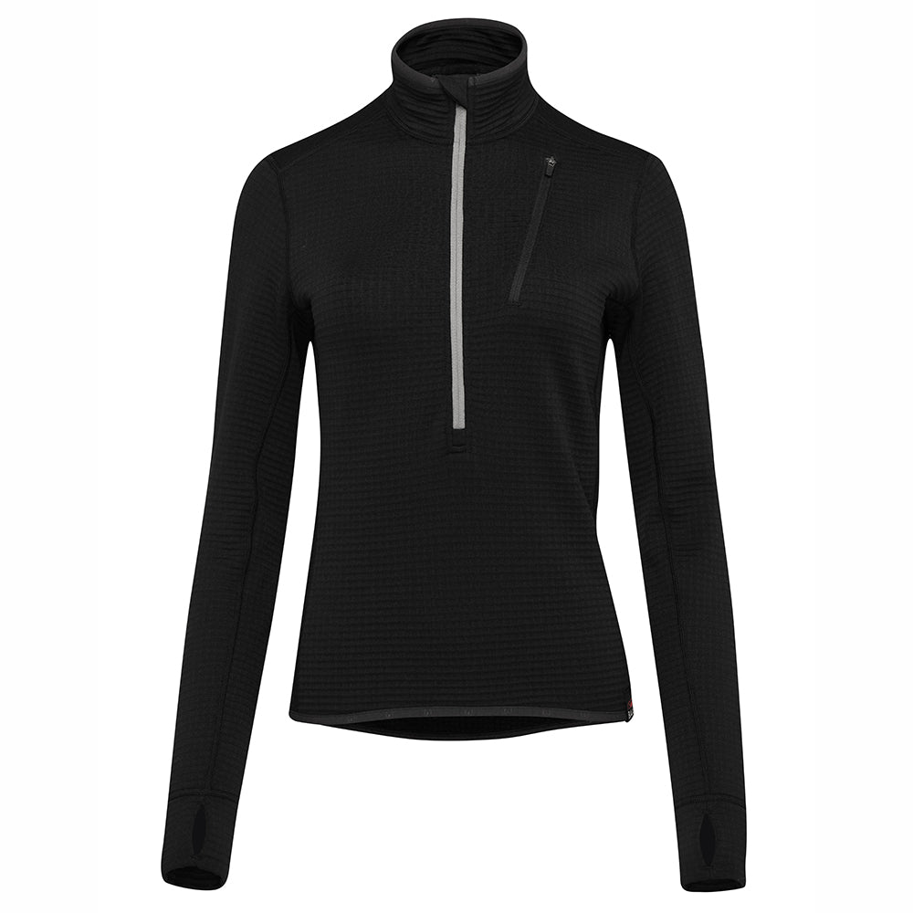 Isobaa | Womens 260 Merino Blend Grid Fleece (Black) | Stay warm and comfortable during your cold-weather activities with the 260 Merino Blend Grid Fleece Half Zip