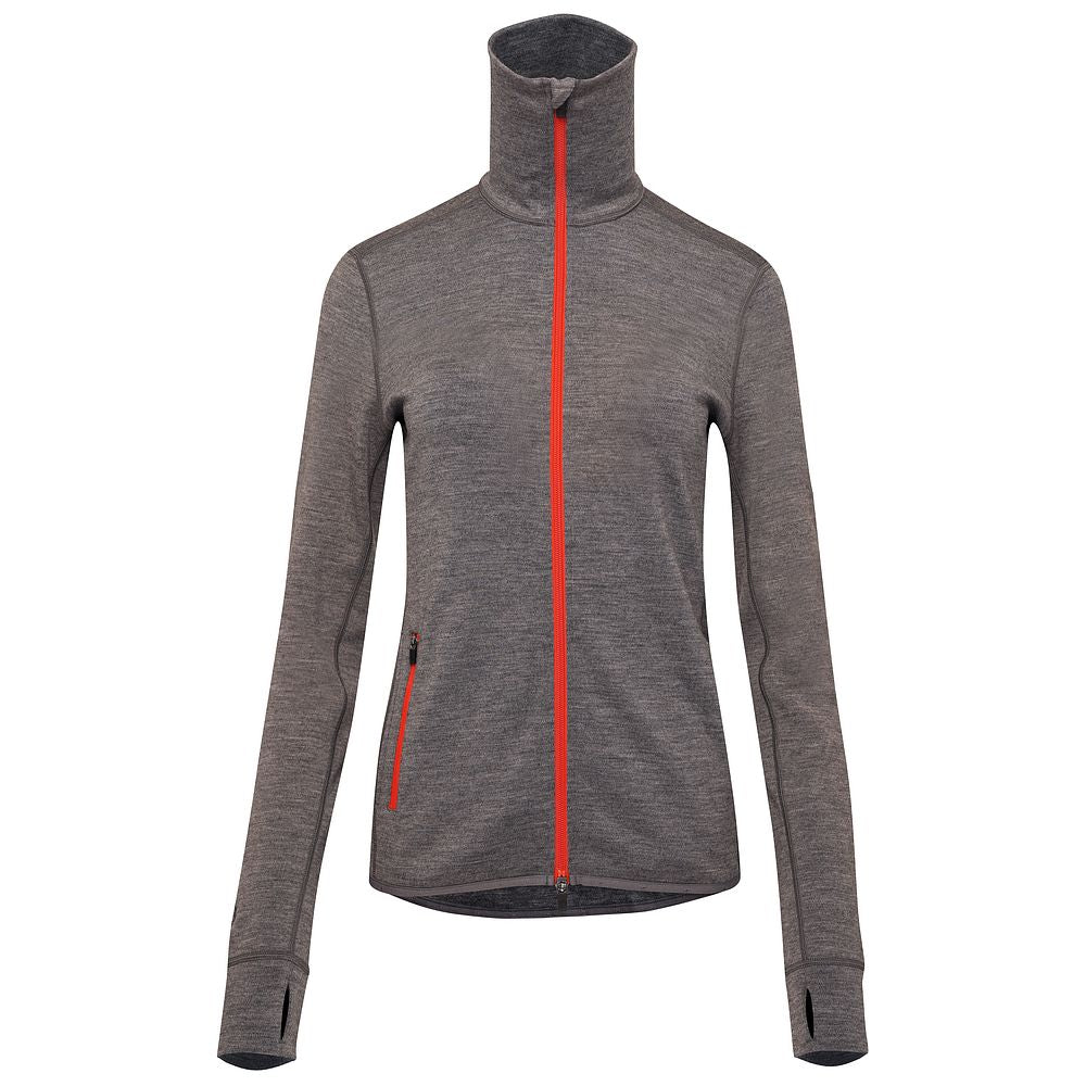 Isobaa | Womens 320 Merino Full Zip (Charcoal/Orange) | Step into a new level of comfort and versatility with our 320 Merino Full Zip Jacket