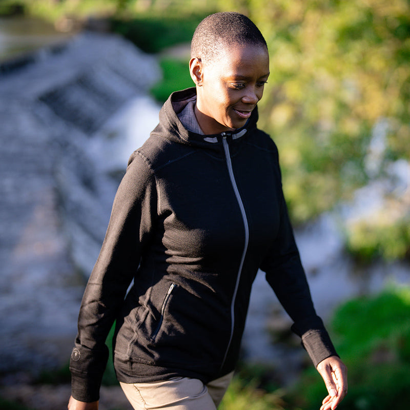 Isobaa | Womens Merino 260 Casual Hoodie (Black) | The best in warmth and versatility: Isobaa 260gm midweight Merino wool hoodie.