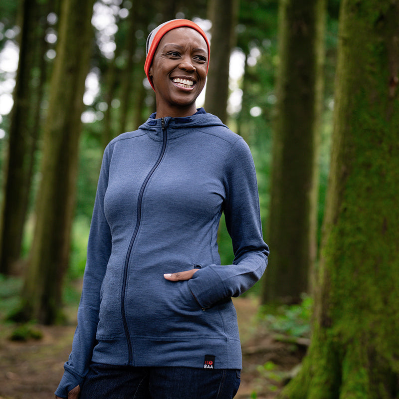 Isobaa | Womens Merino 260 Casual Hoodie (Denim) | The best in warmth and versatility: Isobaa 260gm midweight Merino wool hoodie.