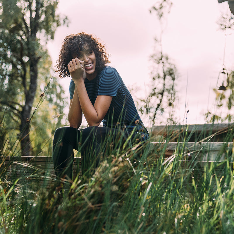 Isobaa | Womens Merino 150 Short Sleeve Crew (Stripe Navy/Denim) | Gear up for performance and comfort with Isobaa's technical Merino short-sleeved top.