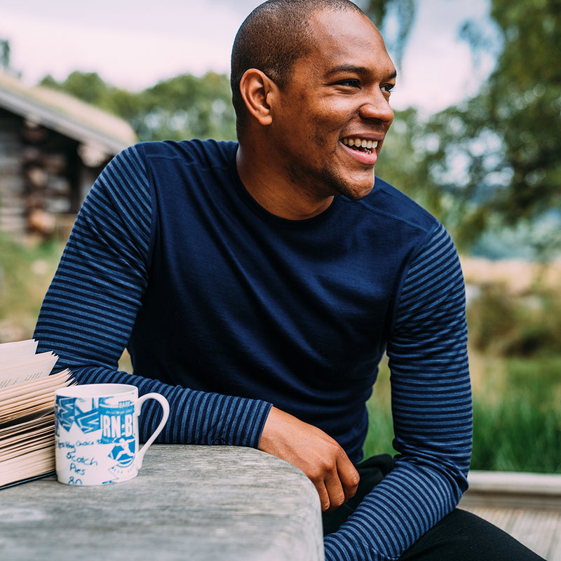 Isobaa | Mens Merino 180 Long Sleeve Crew (Stripe Navy/Denim) | Get outdoors with the ultimate Merino wool long-sleeve top.