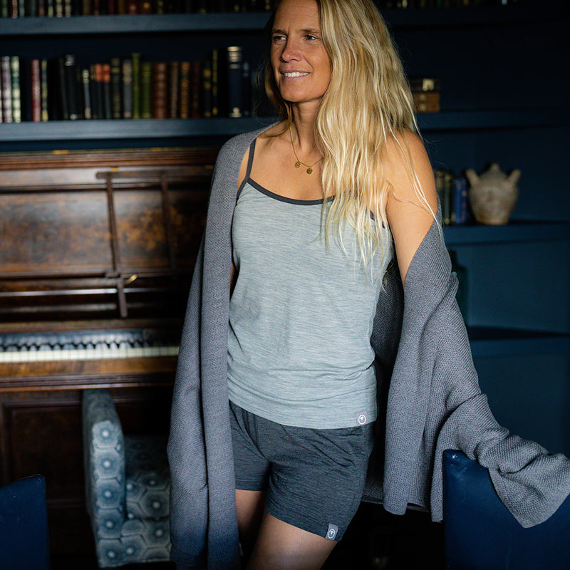 Isobaa | Womens Merino Blend 200 PJ Shorts (Smoke Melange) | Discover breathable comfort with our Merino blend shorts.