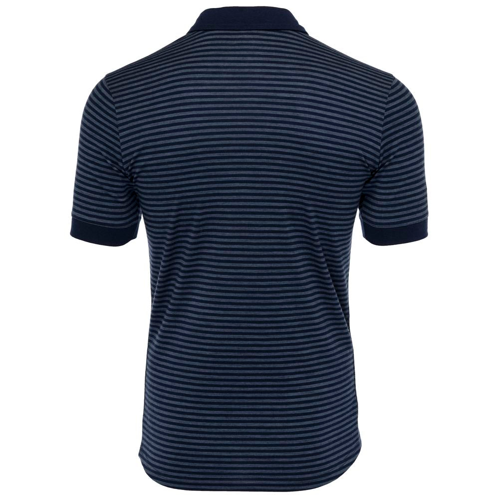 Mens Merino 180 Short Sleeve Polo Shirt Stripe Navy Denim