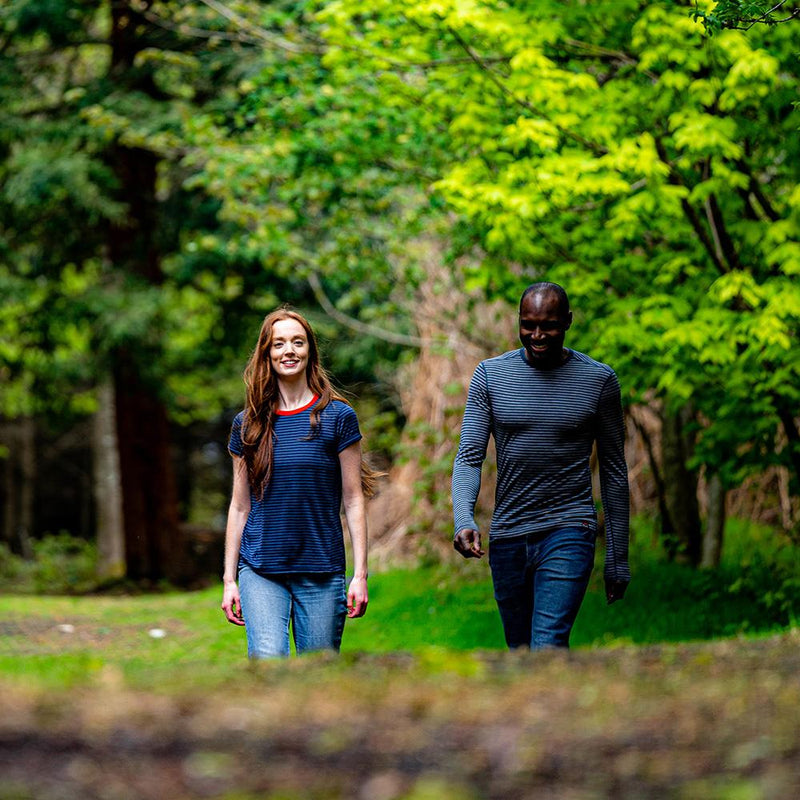 Isobaa | Mens Merino 180 Long Sleeve Crew (Mini Stripe Petrol/Charcoal) | Get outdoors with the ultimate Merino wool long-sleeve top.