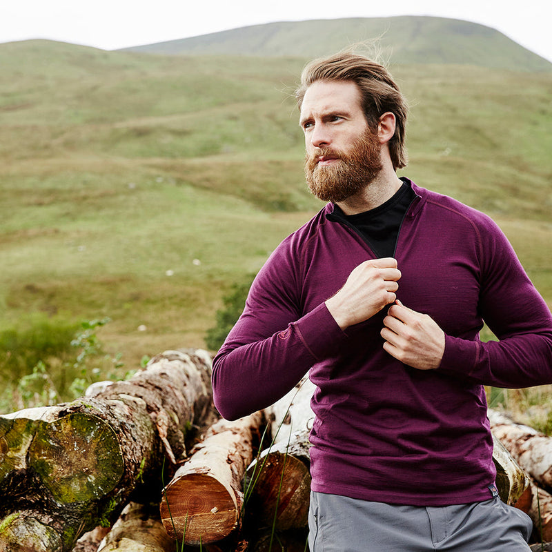 Isobaa | Mens Merino 200 Long Sleeve Zip Neck (Wine) | Experience the best of 200gm Merino wool with this ultimate half-zip top – your go-to for challenging hikes, chilly bike commutes, post-workout layering, and unpredictable weather.