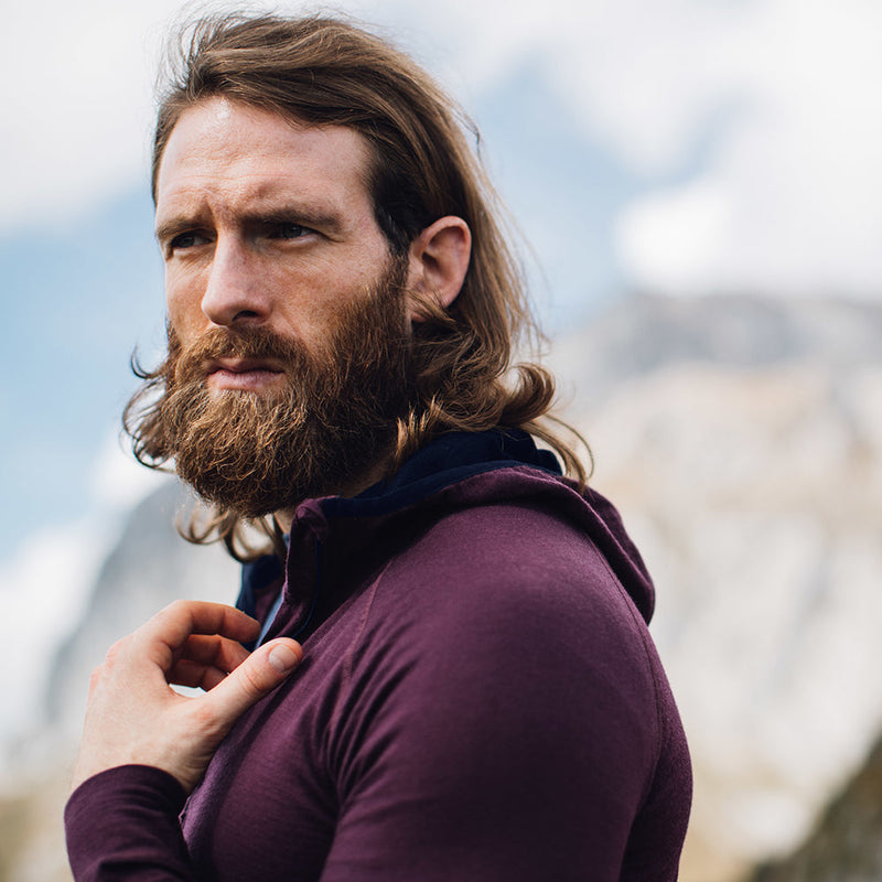 Isobaa | Mens Merino 200 Zip Neck Hoodie (Wine) | The ultimate 200gm Merino wool hoodie.