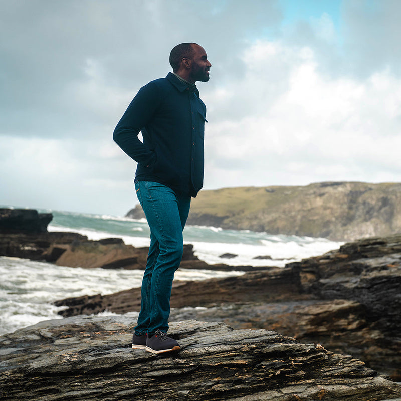 Isobaa | Mens Merino Blend Mountain Shirt (Navy) | Conquer trails, peaks, and urban adventures with this high-performance Merino blend overshirt.