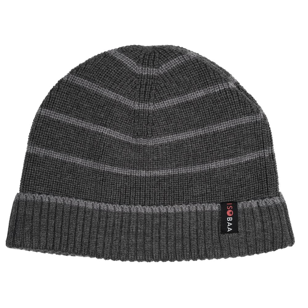 Merino Stripe Beanie (Smoke/Charcoal) | Isobaa