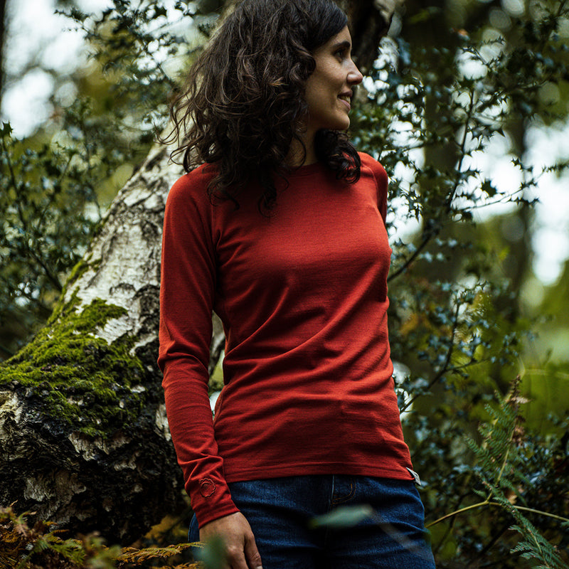 Isobaa | Womens IsoSoft 180 Long Sleeve Crew (Burnt Orange) | The ultimate adventure top.