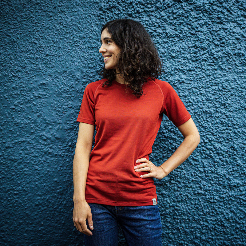 Isobaa | Womens IsoSoft 180 Short Sleeve Crew (Burnt Orange) | Performance-driven Merino short-sleeved top.