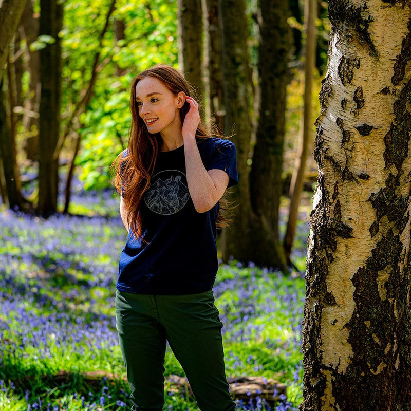 Isobaa | Womens Merino 150 Mountains Tee (Navy) | Gear up for adventure with our superfine Merino Tee.