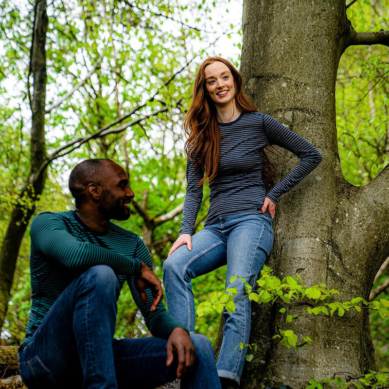 Isobaa | Womens Merino 180 Long Sleeve Crew (Mini Stripe Petrol/Charcoal) | Get outdoors with the ultimate Merino wool long-sleeve top.