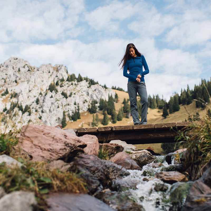 Isobaa | Womens Merino 200 Zip Neck Hoodie (Blue) | The ultimate 200gm Merino wool hoodie.