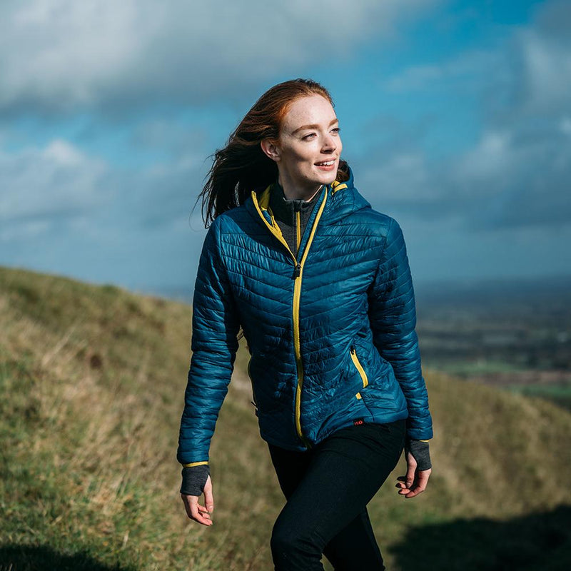 Isobaa | Womens Merino Wool Insulated Jacket (Petrol/Lime) | Innovative and sustainable design with our Merino jacket.