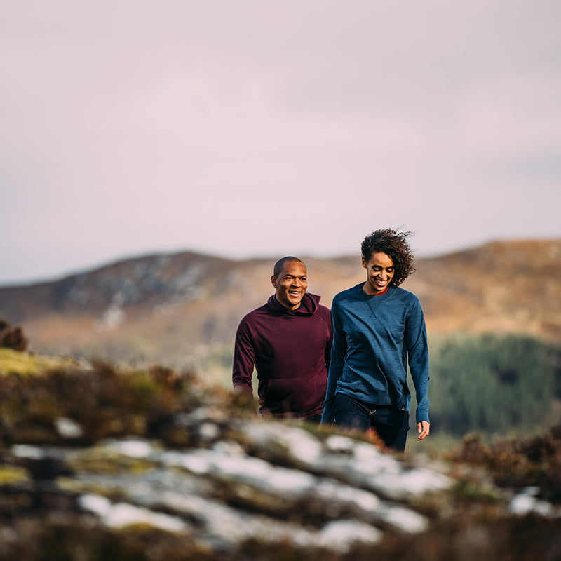 Isobaa | Mens Merino 260 Lounge Hoodie (Wine/Navy) | Experience the best in comfort and performance with our midweight 260gm Merino wool pullover hoodie.